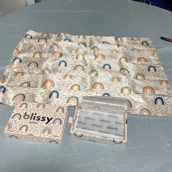 Bliss Rainbow Silk Pillowcase - Peach, Blue & Cream - Picture 2 of 5